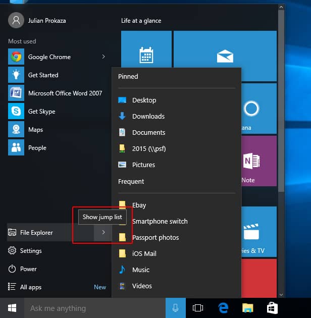 Windows 10 Start Menu Shortcut